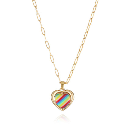 Red Acrylic and 18K Gold-Plated Stripe Heart Pendant Necklace, gold pendant necklace for women, everyday style, front view