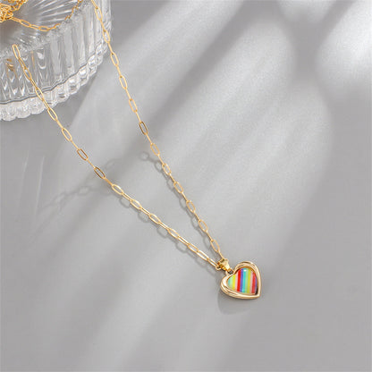 Red Acrylic and 18K Gold-Plated Stripe Heart Pendant Necklace, gold pendant necklace for women, everyday style, side view