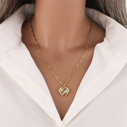 Red Acrylic and 18K Gold-Plated Stripe Heart Pendant Necklace, gold pendant necklace for women, detail close-up