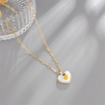Pearl and 18K Gold-Plated Pineapple Heart Pendant Necklace, gold pendant necklace for women, elegant gift for her, side view