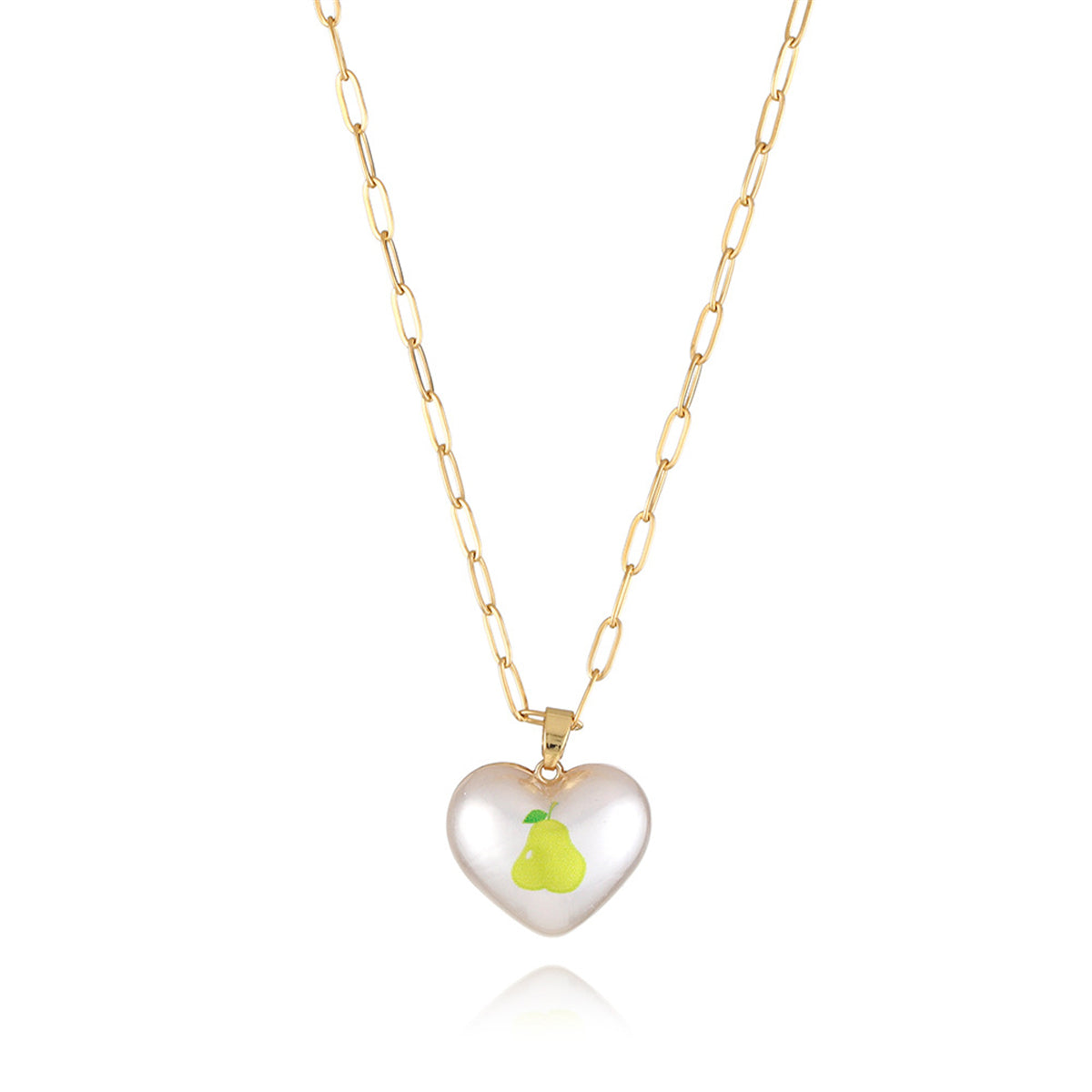 Pearl and 18K Gold-Plated Pear Heart Pendant Necklace, gold pendant necklace for women, elegant gift for her, front view