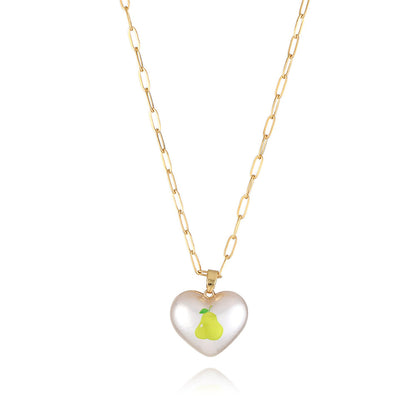 Pearl and 18K Gold-Plated Pear Heart Pendant Necklace, gold pendant necklace for women, elegant gift for her, front view