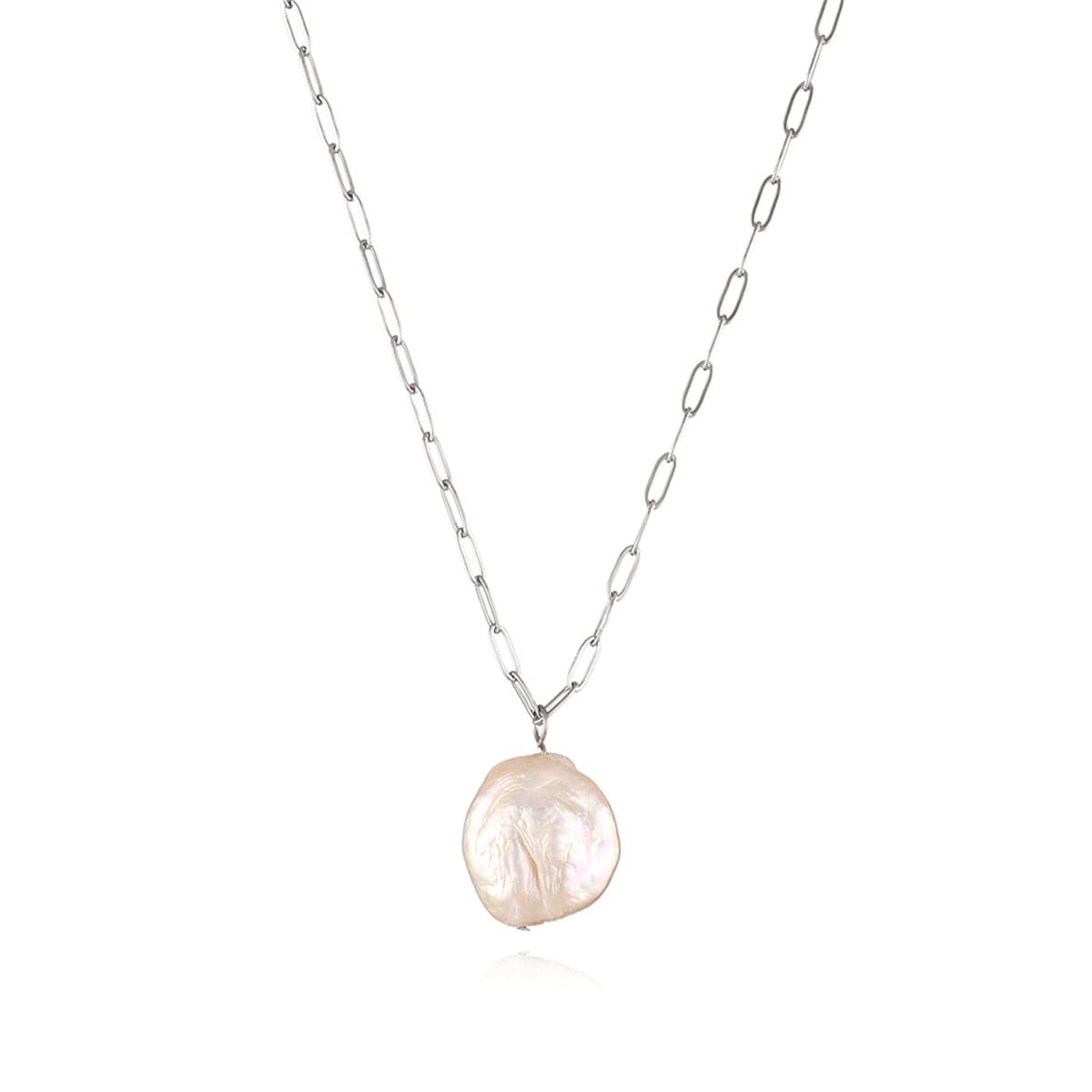Baroque Pearl and Silver-Plated Pendant Necklace, silver pendant necklace for women, everyday style, front view