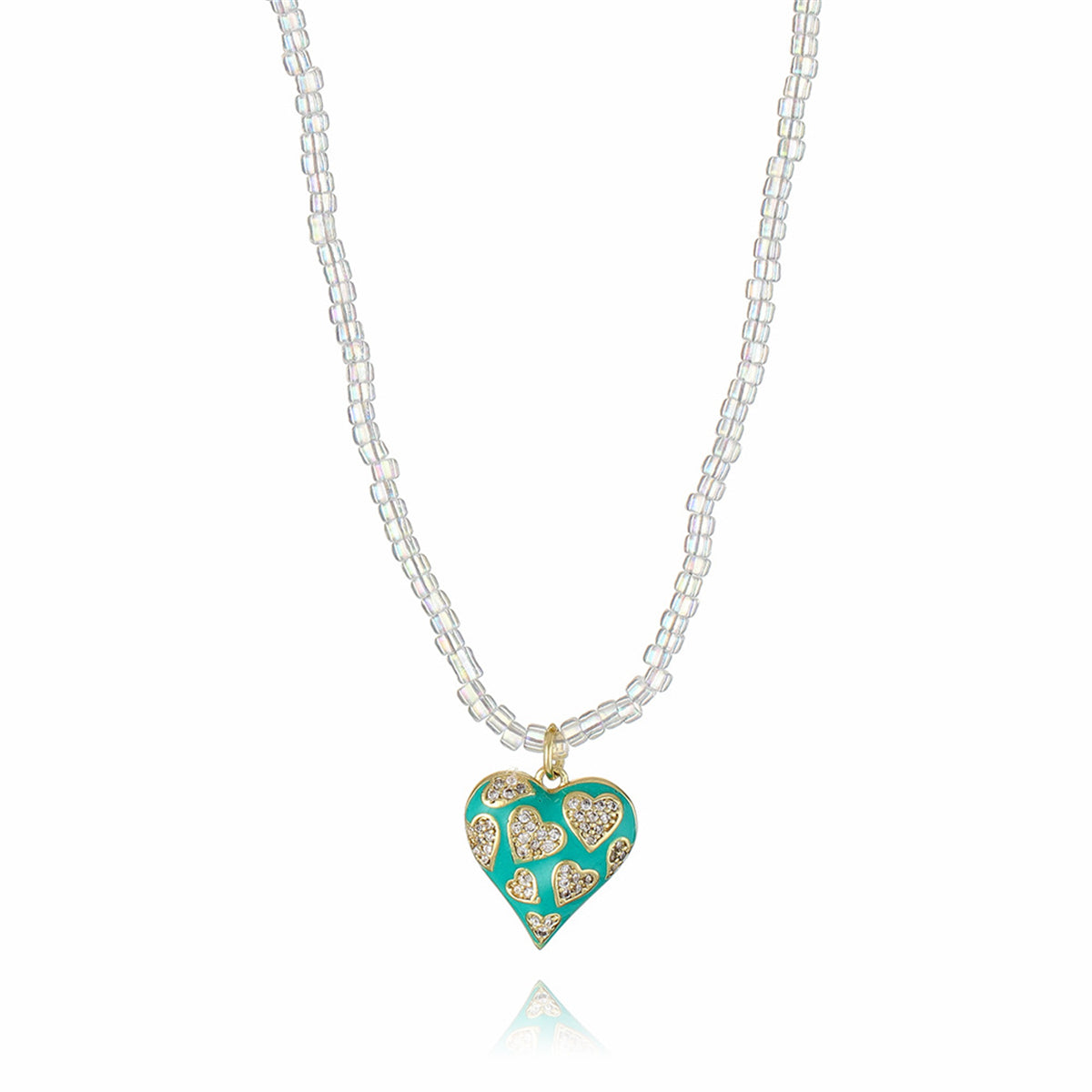 Cubic Zirconia and Clear Acrylic Open Heart Pendant Necklace, pendant necklace for women, everyday style, front view