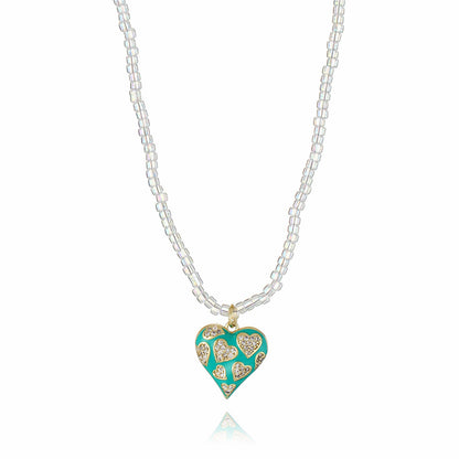 Cubic Zirconia and Clear Acrylic Open Heart Pendant Necklace, pendant necklace for women, everyday style, front view