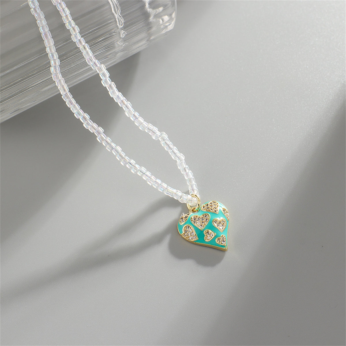 Cubic Zirconia and Clear Acrylic Open Heart Pendant Necklace, pendant necklace for women, everyday style, detail close-up