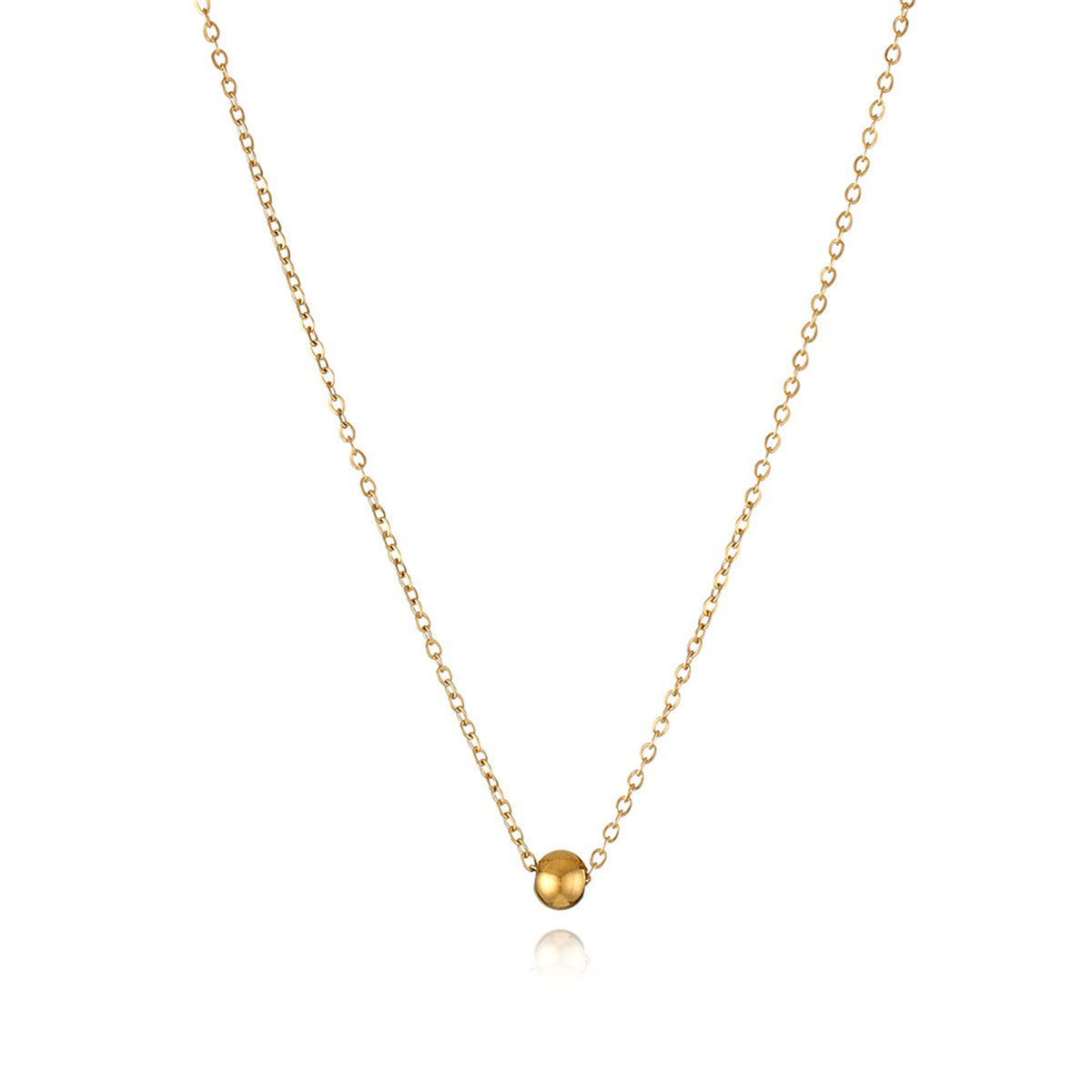 Elegant 18K gold-plated bead pendant necklace displayed on a delicate chain, showcasing its luxurious design and shine.