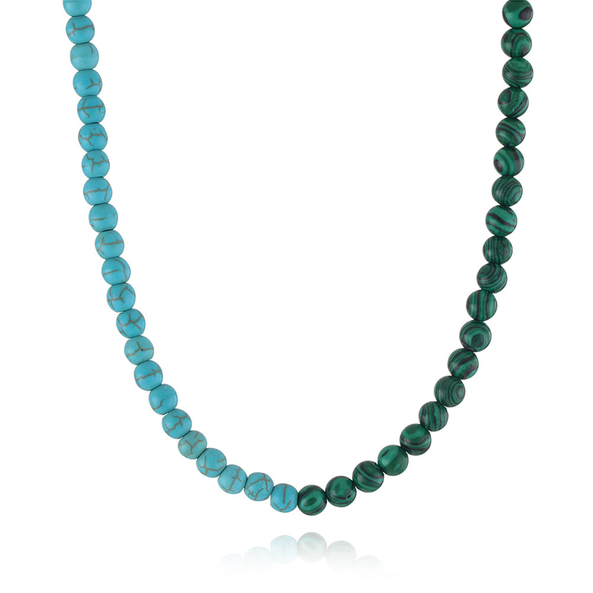 Malachite and Turquoise 18K Gold-Plated Beaded Necklace, gold pendant necklace for women, elegant gift for her, front view