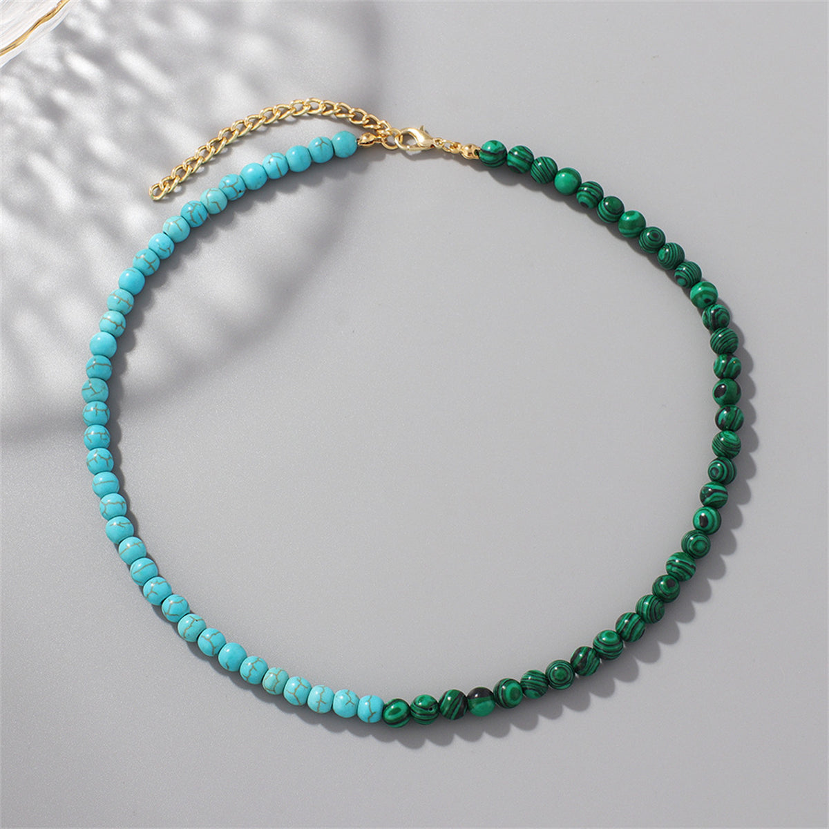 Malachite and Turquoise 18K Gold-Plated Beaded Necklace, gold pendant necklace for women, lifestyle look