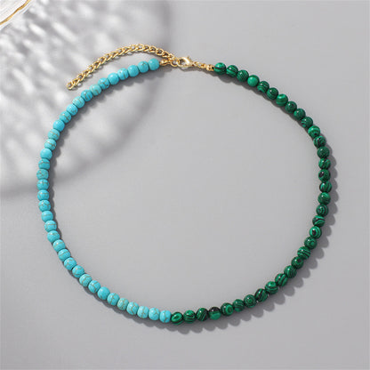 Malachite and Turquoise 18K Gold-Plated Beaded Necklace, gold pendant necklace for women, lifestyle look
