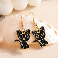 Black Enamel & 18K Gold-Plated Cat Drop Earrings