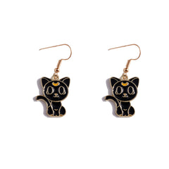 Black Enamel & 18K Gold-Plated Cat Drop Earrings