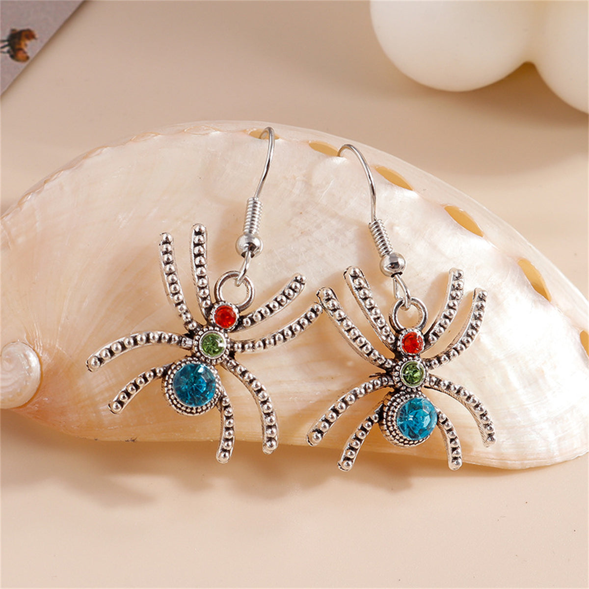 Blue Cubic Zirconia & Silver-Plated Spider Drop Earrings