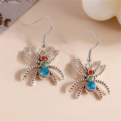 Blue Cubic Zirconia & Silver-Plated Spider Drop Earrings