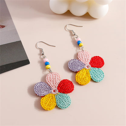 Red Polyester and Howlite Flower Drop Earrings, drop earrings for women, vintage-inspired design, lifestyle look