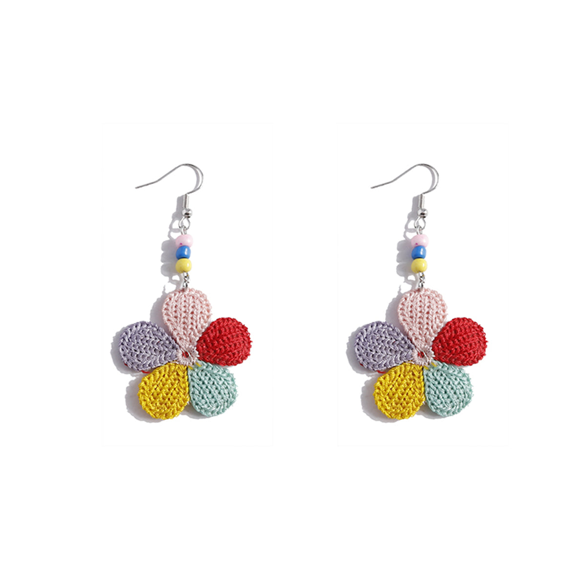 Red Polyester and Howlite Flower Drop Earrings, drop earrings for women, vintage-inspired design, side view