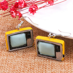 Yellow Enamel & Silver-Plated TV Drop Earrings