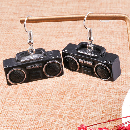 Black Enamel and Silver-Plated Radio Drop Earrings, silver drop earrings for women, dainty minimalist design, lifestyle look