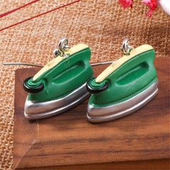 Green Enamel & Silver-Plated Iron Drop Earrings