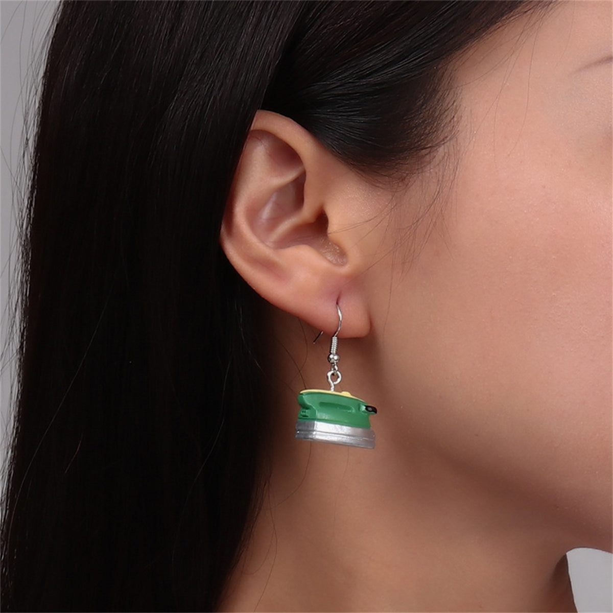Green Enamel and Silver-Plated Iron Drop Earrings, silver drop earrings for women, botanical inspired, styled look