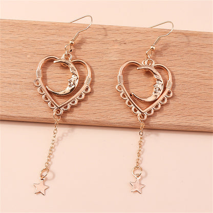 18K Rose Gold-Plated Moon Heart Star Drop Earrings, rose gold drop earrings for women, lifestyle look