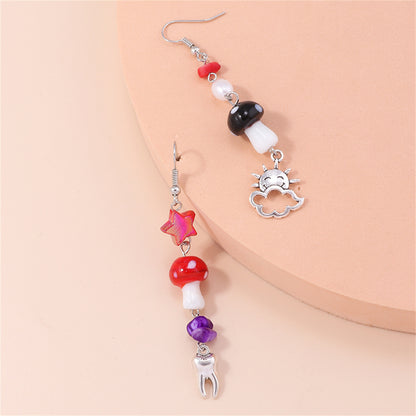 Red Resin and Silver-Plated Mushroom Teeth Drop Earrings, silver drop earrings for women, botanical inspired, lifestyle look