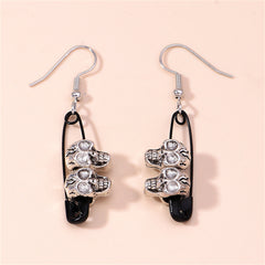 Black & Silver-Plated Skull Pin Drop Earrings