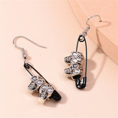 Black & Silver-Plated Skull Pin Drop Earrings