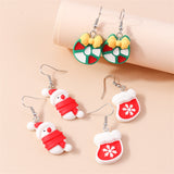 Red & Silver-Plated Bow Snowman Stocking Drop Earrings Set