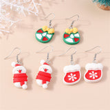 Red & Silver-Plated Bow Snowman Stocking Drop Earrings Set