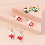 Red & Silver-Plated Bow Snowman Stocking Drop Earrings Set