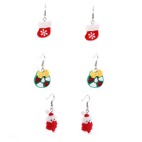 Red & Silver-Plated Bow Snowman Stocking Drop Earrings Set
