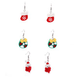 Red & Silver-Plated Bow Snowman Stocking Drop Earrings Set
