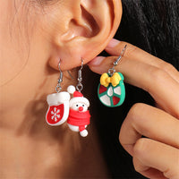 Red & Silver-Plated Bow Snowman Stocking Drop Earrings Set