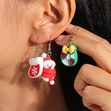 Red & Silver-Plated Bow Snowman Stocking Drop Earrings Set