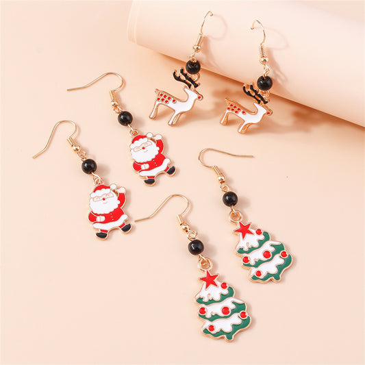 White and Red Holiday Drop Earrings Set, drop earrings for women, vintage-inspired design, front view