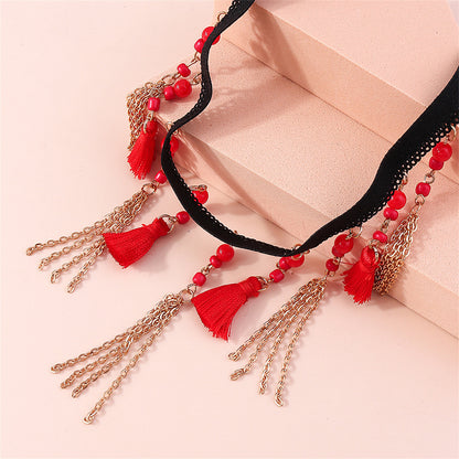 Red Howlite and Silver-Plated Tassel Choker Necklace, silver pendant necklace for women, everyday style, lifestyle look