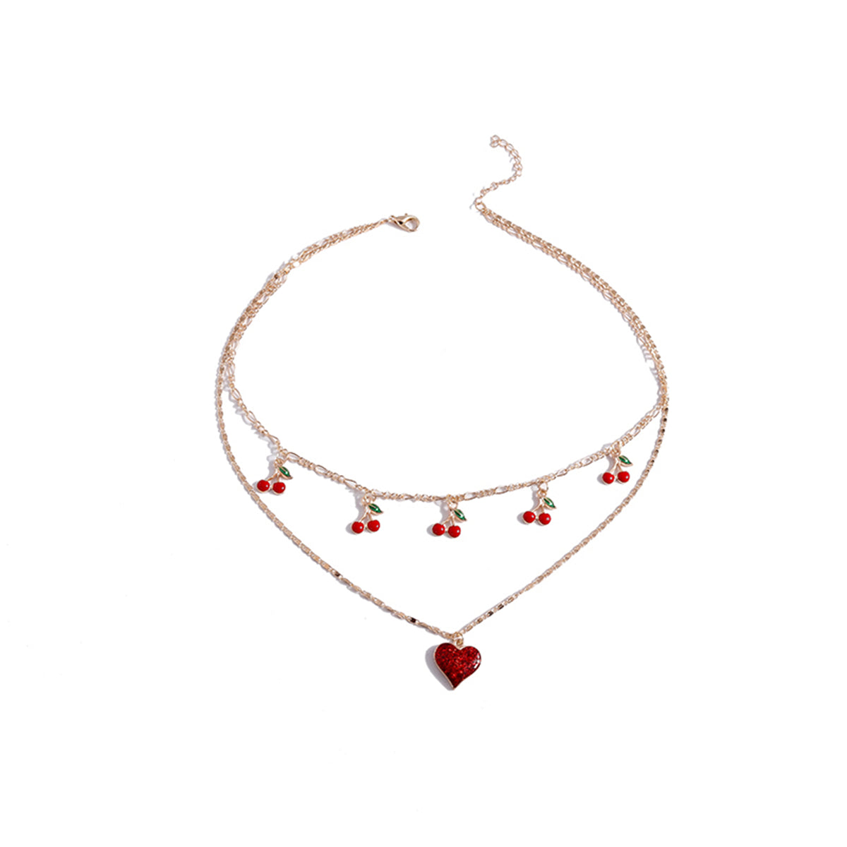 Red Resin and 18K Gold-Plated Cherry Heart Layered Pendant Necklace, gold pendant necklace for women, lifestyle look