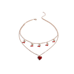 Red Resin & 18K Gold-Plated Cherry Heart Layered Pendant Necklace