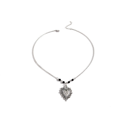 Black Acrylic and Silver-Plated Floral Heart Pendant Necklace, silver pendant necklace for women, everyday style, styled look