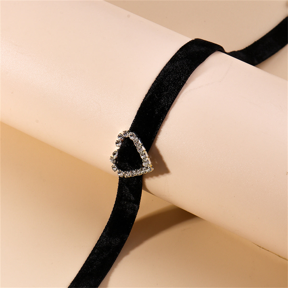 Black and Cubic Zirconia Heart Choker Necklace, chunky choker necklace, botanical inspired, side view