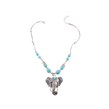 Turquoise and Silver-Plated Elephant Pendant Necklace, silver pendant necklace for women, botanical inspired, styled look