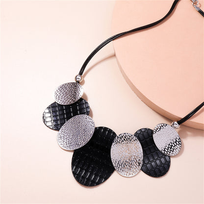Black Polystyrene and Silver-Plated Oval Statement Necklace, silver pendant necklace for women, lifestyle look