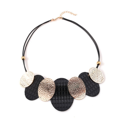 Black Polystyrene and 18K Gold-Plated Oval Statement Necklace, gold pendant necklace for women, styled look