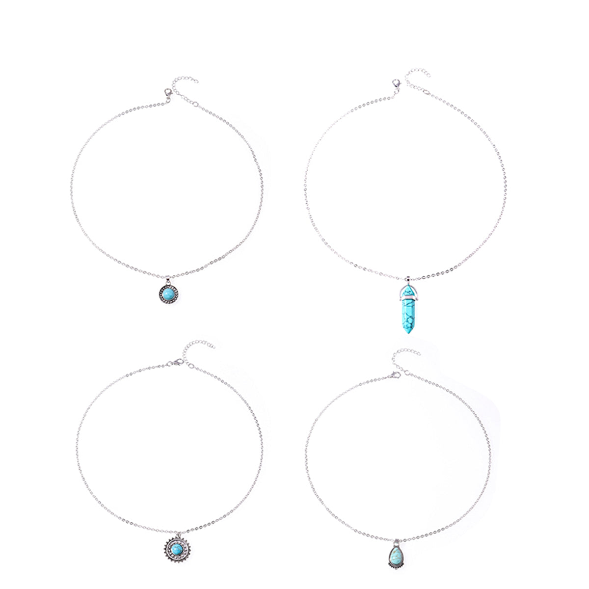 Turquoise & Silver-Plated Drop Pendant Necklace Set