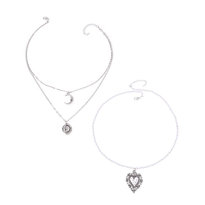 Pearl and Silver-Plated Moon Sun Heart Pendant Layered Necklace, jewelry gift sets for women, lifestyle look