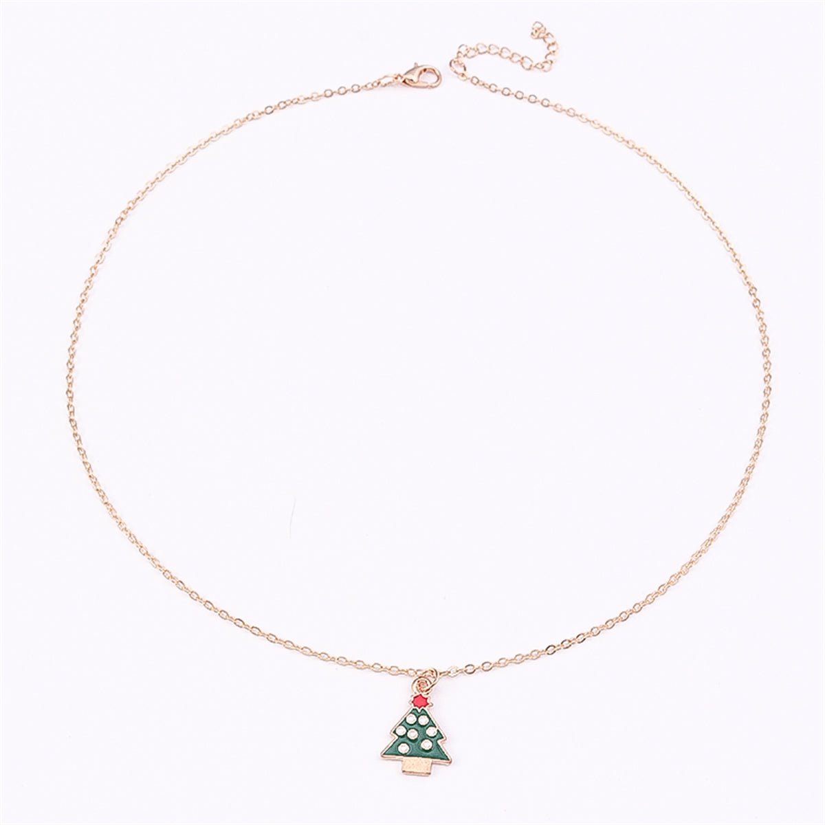 Green Enamel and 18K Gold-Plated Christmas Tree Pendant Necklace, gold pendant necklace for women, everyday style, side view