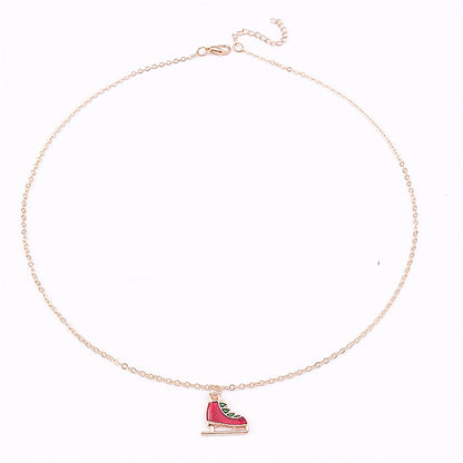 Red Enamel and 18K Gold-Plated Skates Pendant Necklace, gold pendant necklace for women, dainty minimalist design, side view