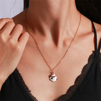 White Enamel and 18K Gold-Plated Snowman Pendant Necklace, gold pendant necklace for women, front view