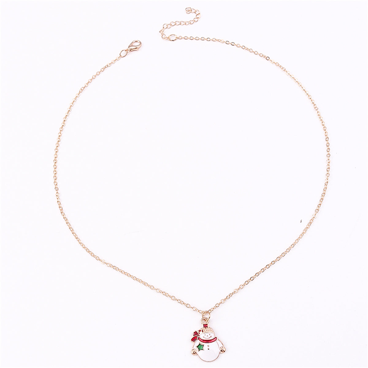 White Enamel and 18K Gold-Plated Snowman Pendant Necklace, gold pendant necklace for women, side view